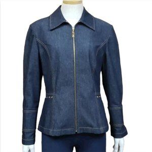 St. John Sport by Marie Gray Womens Fitted Denim Jacket Size Small Lace Up Back